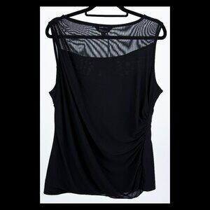 The Commons Womens Black Mesh Lined Ruched Sleeveless Top XL NWT